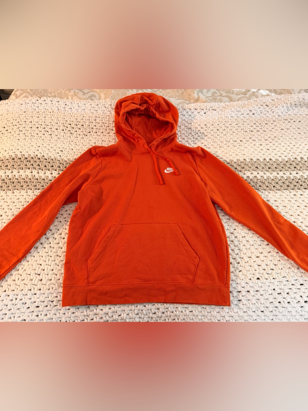 Nike Orange Pullover Hoodie with White Swoosh Logo